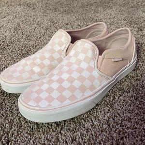 Pink and White Checkered Slip On Vans